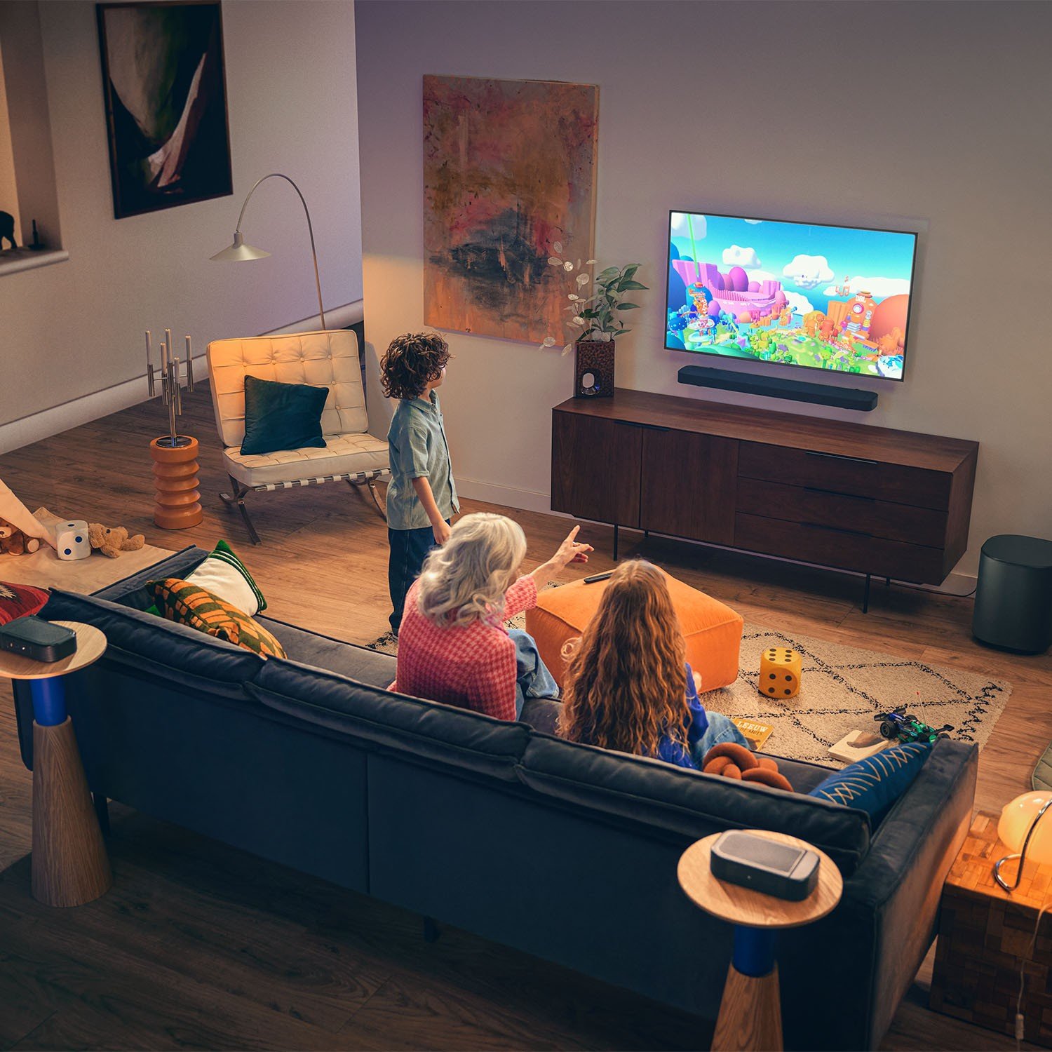 The included wireless 10” subwoofer provides the deep bass, so you can also feel movie effects and explosions in your diaphragm.